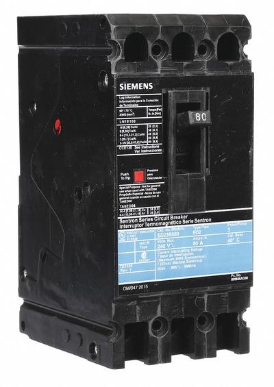 Siemens Molded Case Circuit Breaker: 80 A Amps, 10kA at 240V AC, Fixed, Load Side Lug - ED-Frame Siemens Molded Case Circuit Breakers