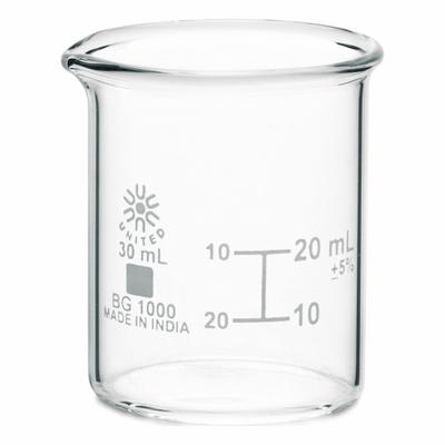 APPROVED VENDOR Beaker: 30 mL, 1.01 fl oz, A, Low Form, Type I, Colorless - Low Form Glass Beakers