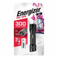 ENERGIZER Flashlight: 300 lm, 2 hr Run Time at Max. Brightness, 100 m Max Beam, 2 Light Outputs (MPN ENPMHT1L). Key specifications — Brand: ENERGIZER; Switch Location: Tail; Battery Requirements - Broad: Includes 1 CR123.