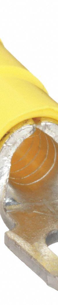 3M Fork Terminals: Yellow, Vinyl, #8 Stud Size, 12 AWG – 10 AWG Wire Range, Block Fork, 1,000 V (MPN BFV10-8Q). Key specifications — Barrel Style: Funnel; Manufacturer Part Number: BFV10-8Q; Brand: 3M; Series: TR.