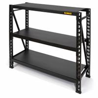 DEWALT Bulk Storage Rack: Standalone, Light-Duty, 49 5/8 in x 18 in x 48 in, Wood, 3 Shelves (MPN DXST4500BLK). Key specifications — Decking Material: Wood; Brand: DEWALT; Decking Material & Form: Wood.