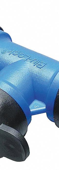 HYDRORAIN Tee: 1/2" Tube, ABS Plastic, 80 psi Max Working Pressure, 2.75 in Wd, 1 in Ht (MPN 37977). Key specifications — Connection: 1/2" Tube; Material: ABS Plastic; Product Type: Tee.