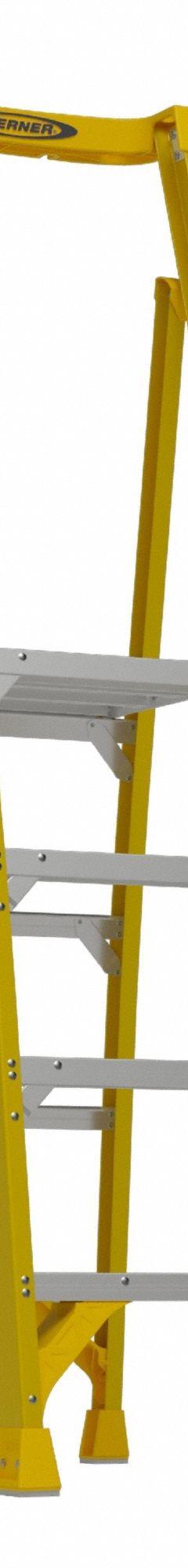 WERNER Podium Stepladder: 6 ft Ladder Size, Fiberglass, 375 lb Load Capacity, 27 lb Wt (MPN PD7304). Key specifications — Brand: WERNER; Included Features: Guard Rail.