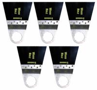FEIN Oscillating Tool Blade: 2 9/16 in Blade Wd, 2 in Overall Lg, Flush Cutting, Carbon Steel, 5 PK (MPN 63502136034). Key specifications — attr1097473: Plastic; attr1097476: FEIN; attr1097456: Flush Cutting.