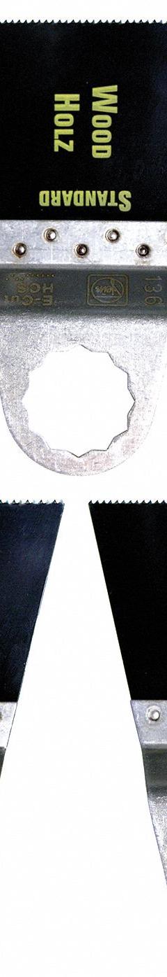 FEIN Oscillating Tool Blade: 2 9/16 in Blade Wd, 2 in Overall Lg, Flush Cutting, Carbon Steel, 5 PK (MPN 63502136034). Key specifications — attr1097473: Plastic; attr1097476: FEIN; attr1097456: Flush Cutting.