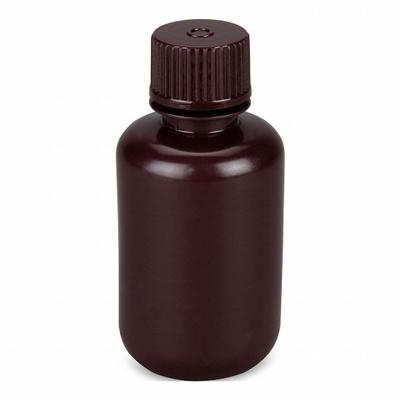 GLOBE SCIENTIFIC Storage Bottle: HDPE, 2.02 fl oz, 60 mL, Amber, 20 mm Screw Closure Size - HDPE Narrow Mouth Round Lab Bottles