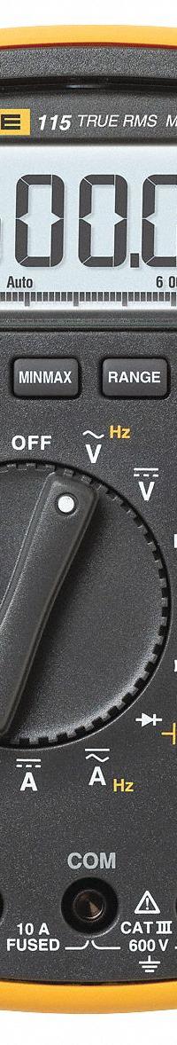 FLUKE Digital Multimeter: TRMS, CAT III 600V, 600 V Max AC Volt Measurement, 6,000 Instrument Counts (MPN FLUKE-115/CWG). Key specifications — Instrument Counts: 6,000; Brand: FLUKE; Calibration Certificate Included: Included.