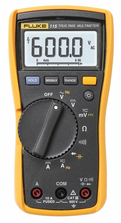 FLUKE Digital Multimeter: TRMS, CAT III 600V, 600 V Max AC Volt Measurement - Standard Feature Multimeters