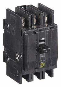 SQUARE D Miniature Circuit Breaker: 45 A, 120/240V AC, Three Phase, 10kA at 120/240V AC, 3 Poles (MPN QOU345). Key specifications — Phase: Three; Amps: 45 A; AC Voltage Rating: 120/240V AC; Max. AIR Rating: 10kA at 120/240V AC; For Use With: Air Conditioning and Refrigeration Equipment; Brand: SQUARE D.