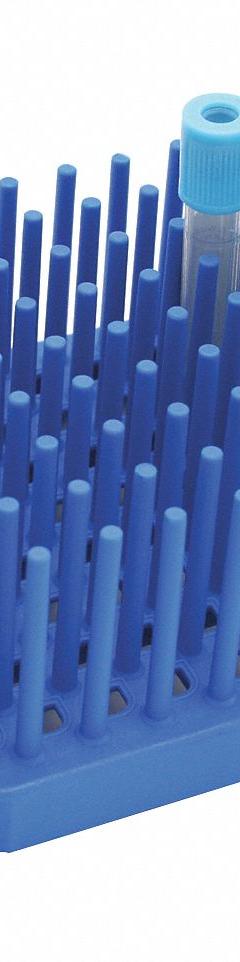 Tube Rack: 5 in Overall Wd, 2 1/8 in Overall Ht, 3 1/4 in Overall Lg, Polypropylene, Blue, Benchtop (MPN HS24312B). Key specifications — Material: Polypropylene; Mounting Location: Benchtop; Color: Blue; Product Type: Test Tube Rack; Total Holding Capacity: (96) Wells; Brand: HEATHROW SCIENTIFIC.