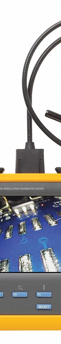 FLUKE Borescope: 1280 x 720, 4 ft Shaft Lg, 0.33 in Shaft Dia, 8.5 mm Camera Dia, 7 in Display Size (MPN FLK-DS703 FC). Key specifications — Brand: FLUKE; Camera Pixel Resolution: 1280 x 720; Features: Macro to Micro Zoom; Includes: Hand Strap; Includes Probe: Camera Probe Included; Display Portability: Detachable; Camera Probe: Included.