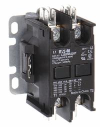 EATON Definite Purpose Magnetic Contactor: 2 Poles, 24V AC, 25 A, Non-Reversing (MPN C25BNB225T). Key specifications — Brand: EATON; Coil Voltage: 24V AC; Contactor Style: HVACR Definite Purpose Contactor; Frame Size: B; Terminal Connection Type: Quick-Disconnect Terminals; Maximum Voltage Rating: 690V AC; Series: C25 Series; Phase: Single.