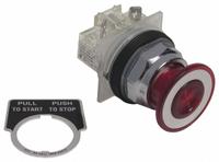 SCHNEIDER Mushroom Head Push Button: Non-Illuminated, Mushroom Head Profile, Metallic, 30 mm, 1NC (MPN 9001KR9RH6S10). Key specifications — Brand: SCHNEIDER; Action: Maintained; Series: 9001K; Push Button Material Type: Metallic.