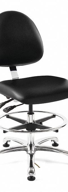 sk Chair Ergonomic ESD Task Chair: Vinyl, Armless, Ht Range 21 1/2 in to 31 1/2 in, 20 in Seat Wd (MPN 9551M-E-BKV). Key specifications — Foot Support: Yes; Back Tilt Backward: 15°; Back Tilt Forward: 11°; Base Material: Aluminum; Brand: BEVCO; Product Type: Ergonomic ESD Task Chair; ESD-Safe: ESD-Safe; Seat Tilt Backward: 6°.