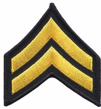 HEROS PRIDE Embroidered Patch: CPL, 3 in, Black/Gold, Plastic, Sew-On, Rank Insignia, 1 PR (MPN 15404C). Key specifications — attr1074238: Sew-On; attr188498: 3 in; attr188499: Gold; attr188500: Plastic; attr188503: CPL; attr193746: HEROS PRIDE.