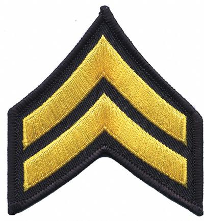 HEROS PRIDE Embroidered Patch: CPL, 3 in, Black/Gold, Plastic, Sew-On, Rank Insignia - Embroidered Insignia