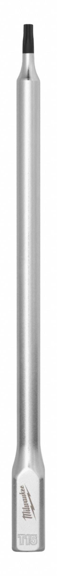 MILWAUKEE Bit Socket: 1/4 in Drive Size, Torx Tip, T15 Tip Size, 6 in Overall Lg, Fixed Insert, Torx (MPN 45-34-1063). Key specifications — attr1213209: Fixed Insert; attr1213211: MILWAUKEE.