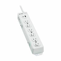 TRIPP LITE Outlet Strip: 6 Outlets, 15 ft Cord Lg, 15 A Current, UL 1363, White, 5-15P, 2 1/2 in Wd (MPN PS-615-HGUSB). Key specifications — Brand: TRIPP LITE; Mounting Style: Keyhole.