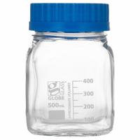 GLOBE SCIENTIFIC Media Bottle: 500 mL, Screw-On, GL80, 134 mm, Colorless, Closure Included, ISO 9001 (MPN 8120500). Key specifications — Closure Type: Screw-On; Mouth Size: Wide; Screw Closure Size: GL80; Brand: GLOBE SCIENTIFIC; Body Color: Colorless.