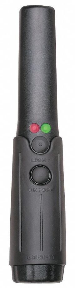 GARRETT METAL DETECTORS Hand-Held Metal Detector: 8 3/8 in L x 4 in W x 1 1/2 in H (MPN 1165900). Key specifications — Alert Type: Vibration; Batteries Included: Batteries Included; Battery Size: 9V; Brand: GARRETT METAL DETECTORS.