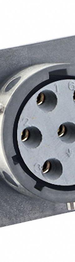 SOURIAU Electrical Connector: Trim Trio UTGX 14, Square Flange Receptacle, 6 + Ground Contacts, 12 A (MPN UTGX014D7S). Key specifications — attr1043586: 0.318 in to 0.405 in Socket Contact; attr1043574: Contacts Included; attr1043578: PCB; attr1020114: SOURIAU; attr1043080: 1/3 Bayonet; attr1043085: IP69K; attr1043079: Trim Trio UTGX; attr1043575: Female.
