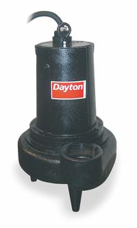 DAYTON Sewage Ejector Pump: Three Phase, 2 hp, 460V AC, 375 gpm Flow Rate @ 10' of Head, 3 in NPT (MPN 4LE19). Key specifications — Impeller Material: Cast Iron; Rated Voltage: 460V AC; Brand: DAYTON; Switch: Not Included.