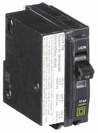 SQUARE D Miniature Circuit Breaker: 15 A, 120/240V AC, Single Phase, 10kA at 120/240V AC, 1 Poles (MPN QO1151021). Key specifications — Phase: Single; Amps: 15 A; AC Voltage Rating: 120/240V AC; Max. AIR Rating: 10kA at 120/240V AC; For Use With: QO Load Centers and NQ Panelboards; Brand: SQUARE D.