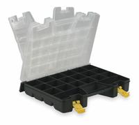 WESTWARD Compartment Box: 11 1/4 in x 15 in x 3 1/2 in, Black, 46 Compartments, 10 Adj Dividers (MPN 2HFR2). Key specifications — ESD Conductive: Not Electrostatic Discharge Conductive; Color: Black; Brand: WESTWARD; Material: Plastic.