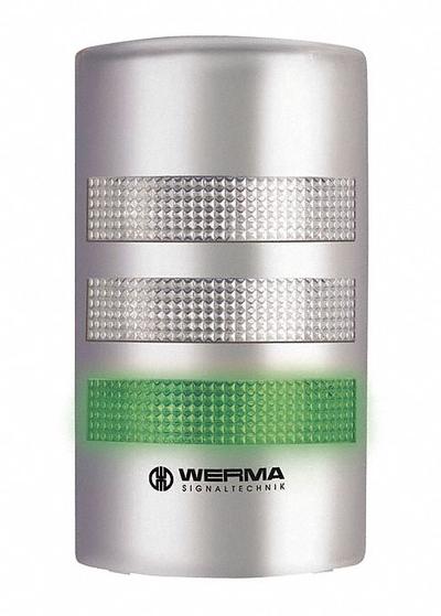 WERMA Tower Light Assembly: 3 Tier, Green/Red/Yellow, No Sounder Tier, 195 mm Overall Ht - Three-Tier Tower Light Assemblies