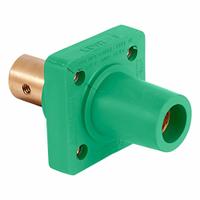 Single Pole Receptacle: Green, Straight Taper Nose Mating, Half Round with Tapped Hole Termination (MPN 16R20-UG). Key specifications — Series: 16; Receptacle Gender: Female; Brand: LEVITON.