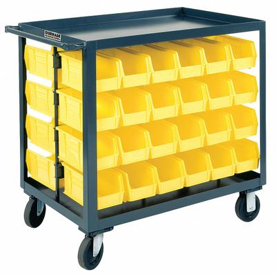 DURHAM MFG Bin Cart: 1,200 lb, 48 Bins/Tubs, 2 Shelves, Gray - Steel Bin Carts with Lipped Shelves