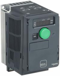 SCHNEIDER Variable Frequency Drive: In Phase Three, Out Phase Three, 1/2 hp, IP21, No Bypass, Black (MPN ATV320U04M3C). Key specifications — Style: Compact; Color: Black/Blue/Gray; Output Phase: Three.
