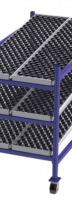 UNEX FLOW CELL Gravity Flow Rack: 36 in x 72 in x 54 in, Tilt, 3 Shelves, Rubber (MPN FCM99SW36723). Key specifications — Brand: UNEX FLOW CELL; Decking Material: Rubber.