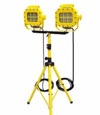 LIND EQUIPMENT Flood Light: 5,600 lm Max Brightness, LED, 1, 1 Brightness Levels, 2 Lamp Heads, IP65 (MPN XP970LED-TD). Key specifications — Frame Color: Yellow; Lighting Technology: LED; Operating Voltage: 90 to 277V AC; Brand: LIND EQUIPMENT; No. of Brightness Levels: 1.