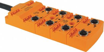 IFM Sensor Wiring Block: 8 Ports, 5 Pole M12 Female, 10 m Cable Lg, Black PUR - Passive Sensor Junction Blocks with Homerun Cable