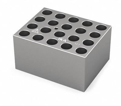 IKA Dry Block: Anodized Aluminum, 3 3/4 in Overall Wd, 3 in Overall Lg, 20 Wells - Dry Bath Blocks