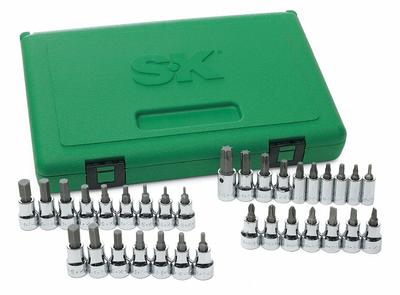 SK PROFESSIONAL TOOLS Socket Bit Set: 26 - 50 Pieces, 1/4 in, 3/8 in Drive Size, 33 Pieces - Multi-Tip Shape Bit Socket Sets