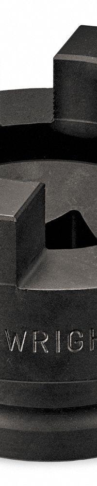 WRIGHT TOOL Castellated Spanner Socket: 2 1/2 in Drive Size, 5 in Socket Size, Castellated, Std (MPN 858C40). Key specifications — Brand: WRIGHT TOOL; Finish: Black Oxide; Socket Depth: Standard; Tether Ready: Not Tether Capable; Socket Shape: Castellated.