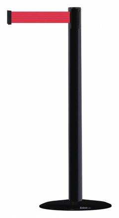 TENSABARRIER Barrier Post with Belt: Red, No Pattern, No Legend, 7 1/2 ft Belt Lg, Black (MPN 875-33-STD-NO-R5X-C). Key specifications — Base Material: Cast Iron; Belt Color: Red; Brand: TENSABARRIER; Post Material: Plastic; Post Color: Black; Message: No Legend.