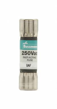 BUSSMANN Fuse: BAF Series, Midget, Fast-Acting, 6 A, 250 V AC, 13/32 in x 1 1/2 in, Non-Indicating (MPN BAF-6). Key specifications — attr1287209: BAF; attr211192: BUSSMANN.