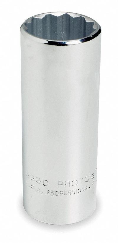 PROTO Socket: SAE, 1/2 in Drive Size, 1 1/8 in Socket Size, 12-Point, Deep, Chrome - 1/2" Drive Hand Sockets