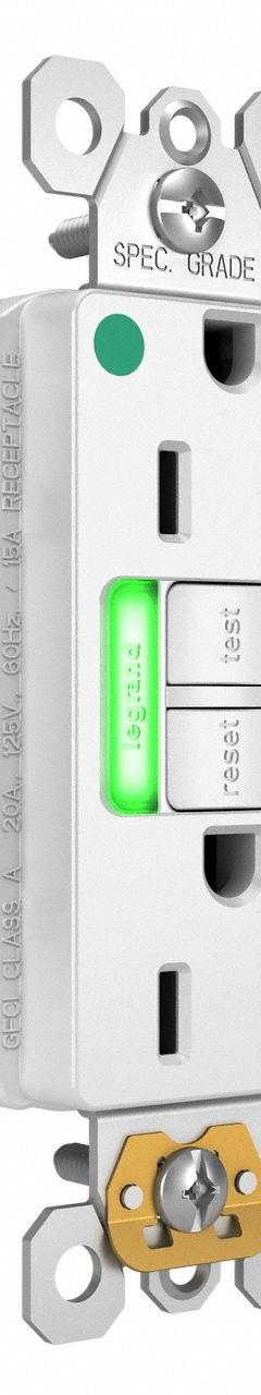 LEGRAND GFCI: Hospital Grade, Duplex, 5-15R, White, GFCI, 125V AC, 15 A, 2 Pole / 3 Wire (MPN 1597HGTRPIW)