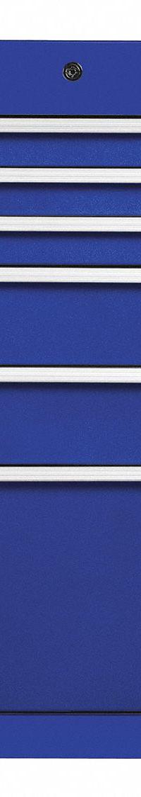 PROTO Side Cabinet: Blue, 6 Drawers, Keyed, 19 in W x 25 1/4 in D x 34 in H, Blue / Gloss, 550S (MPN J551934-6BL-SC). Key specifications — Brand: PROTO; Drawer Color: Blue; Drawer Slide Type: Ball Bearing; Series: 550S; Locking System: Keyed.