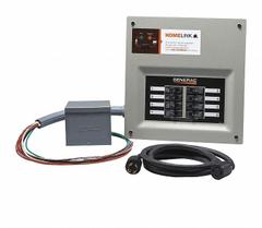 GENERAC Transfer Switch Kit: Single Phase, 120/240V AC, 30 A Current Rating, 10 Spaces, Prewired, 1 (MPN 6853). Key specifications — Includes: Resin PIB and Cord; Brand: GENERAC; Prewired: Yes; Rated Voltage: 120/240V AC.