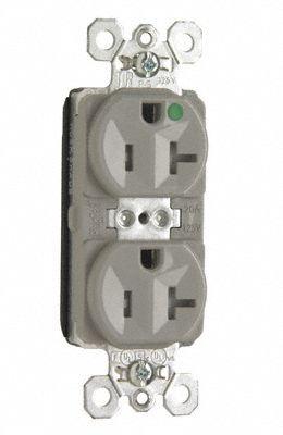 PASS & SEYMOUR Receptacle: Hospital Grade, Duplex, 5-20R, Gray, 125V AC - General Purpose Receptacles