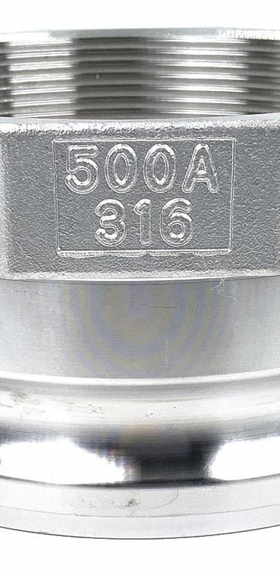 APPROVED VENDOR Cam and Groove Adapter: 5 in Coupling Size - Type A Stainless Steel Cam & Groove Fittings