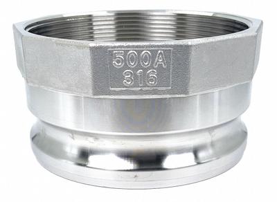 APPROVED VENDOR Cam and Groove Adapter: 5 in Coupling Size, 5 in-8 Thread Size - Type A Stainless Steel Cam & Groove Fittings