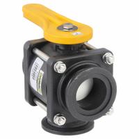 BANJO Manual Three-Way Ball Valve: 2 in, Polypropylene, L Flow, 150 psi Max. Pressure (CWP), Lever (MPN MV220BLSH). Key specifications — Brand: BANJO; Handle: Lever.