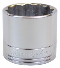SK PROFESSIONAL TOOLS Socket: Metric, 1/2 in Drive Size, 36 mm Socket Size, 12-Point, Std, Chrome (MPN 40336). Key specifications — attr1204417: SK PROFESSIONAL TOOLS; attr1204392: Chrome.