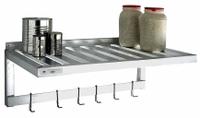 NEW AGE INDUSTRIAL T-Bar Wall Shelf/Pot Rack: 36 in x 20 in x 13 in, 36 in x 20 in, Aluminum (MPN 1121PR). Key specifications — Material: Aluminum; Standards: NSF; Finish: Unfinished; Includes: Mounting Posts; Brand: NEW AGE INDUSTRIAL.
